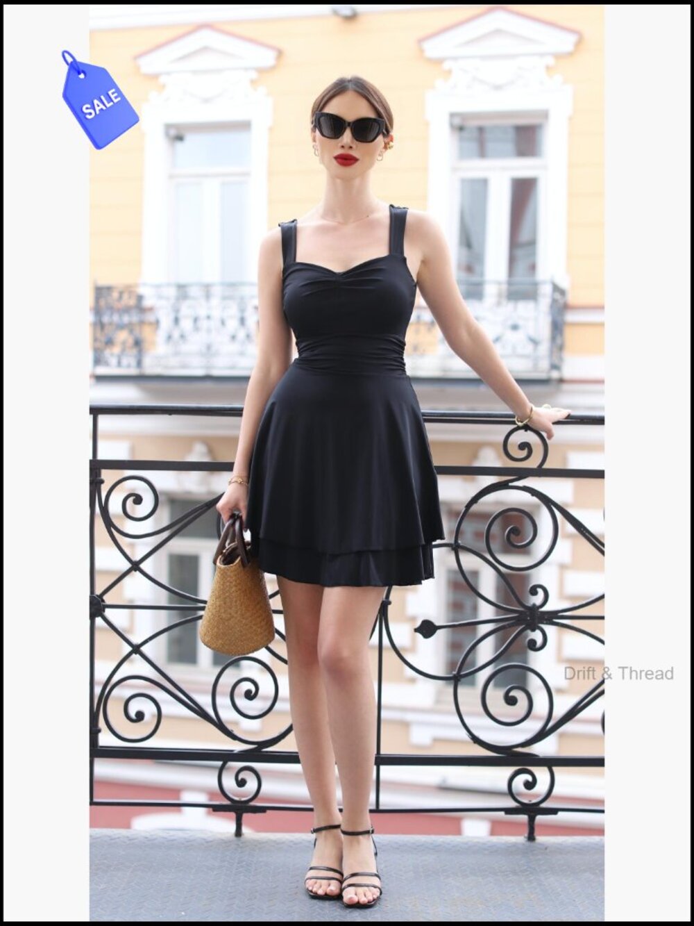 Sleeveless Square Neck A-Line Mini Dress with Ruched Waist and Ruffle Hem - Picture 7 of 7